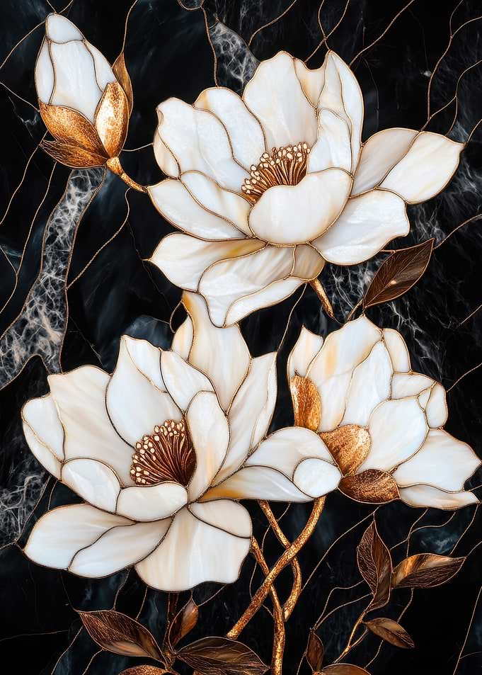 White Flowers on Black