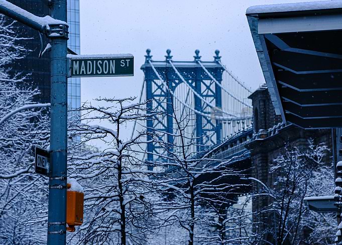 Manhattan Bridge Snow-Covered