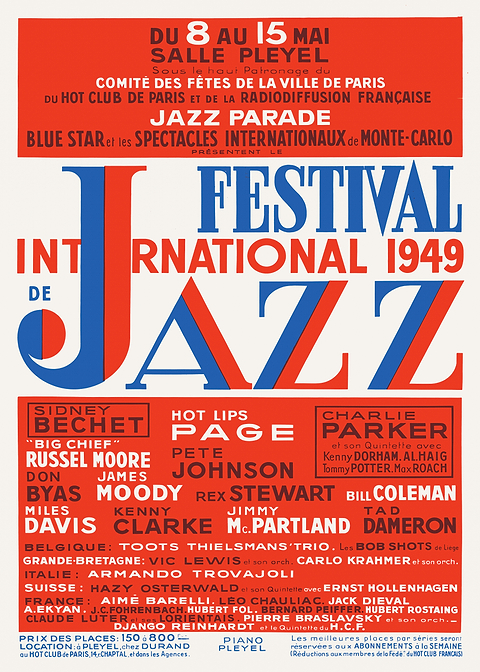 1949 International Jazz Festival — vintage concert poster on metal