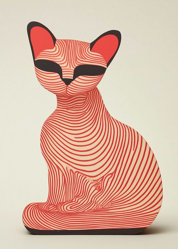 Red Line Cat Sculpture