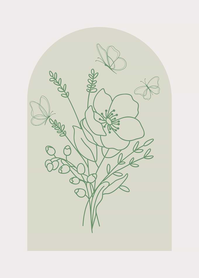 Floral Line Art with Butterflies
