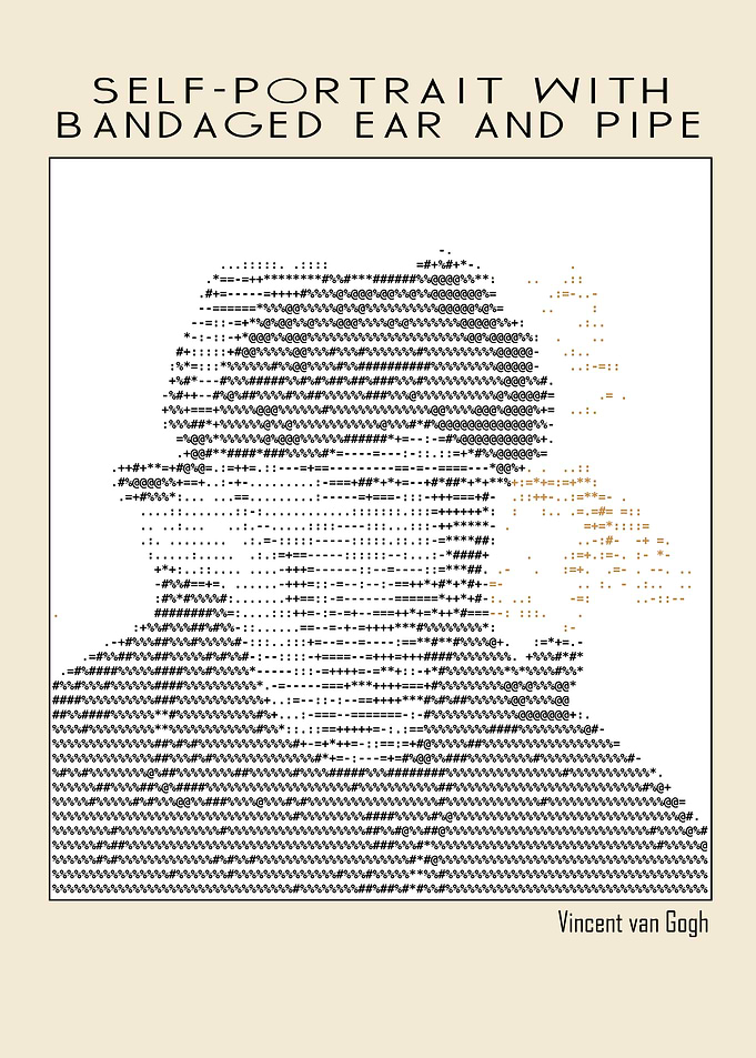 Self-Portrait with Bandaged Ear and Pipe – Vincent van Gogh ascii art