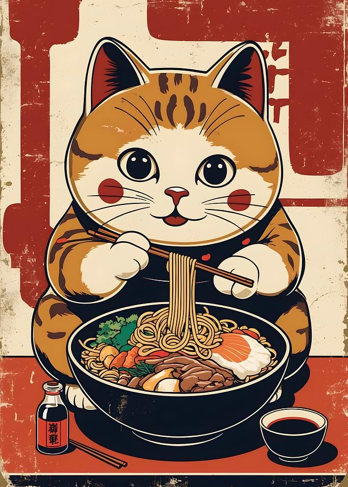 Cat Eating Ramen