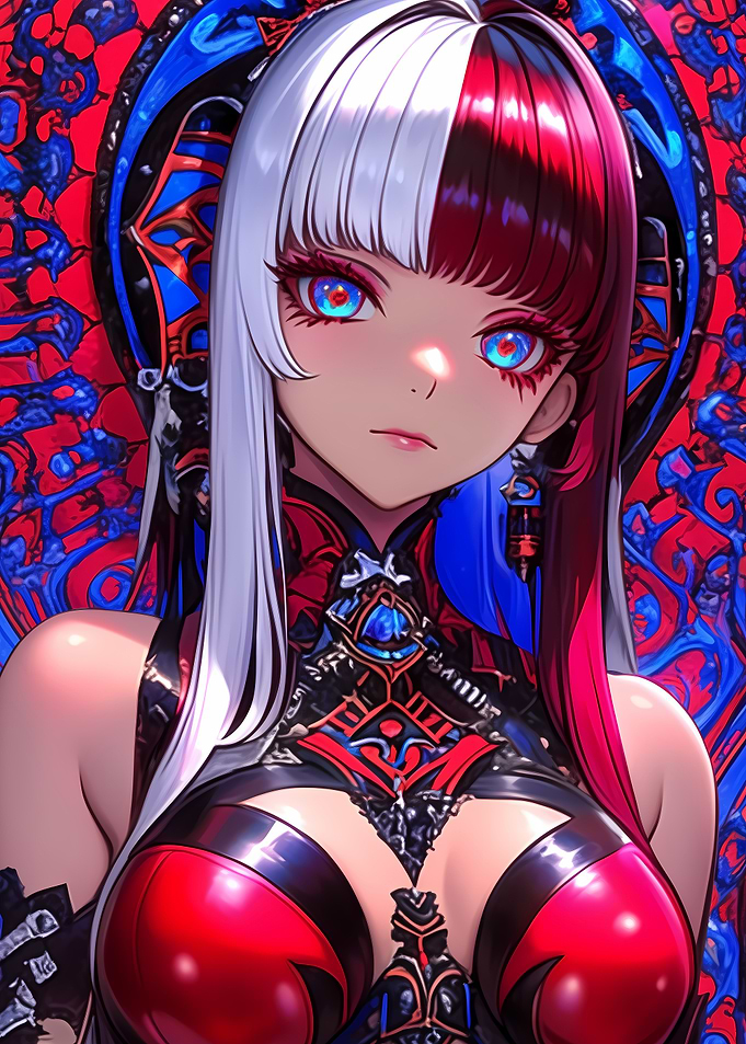 Anime Girl with Red and White Hair gaming