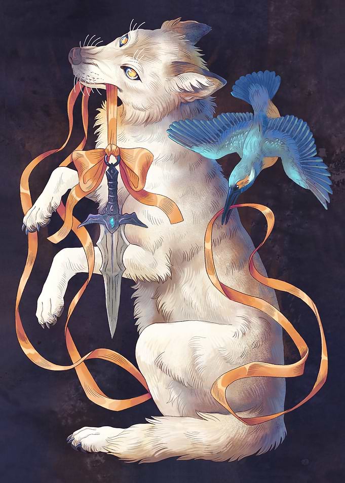 Wolf with Sword and Bird