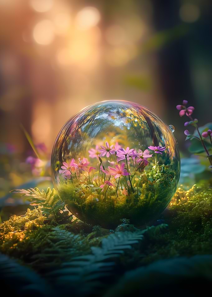 Verdant Orb with Purple Flowers