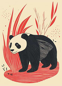 Panda in Red Grass