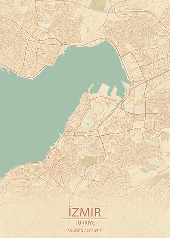 Izmir Türkiye Vintage Style City Map