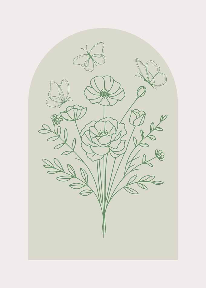 Floral Line Art with Butterflies
