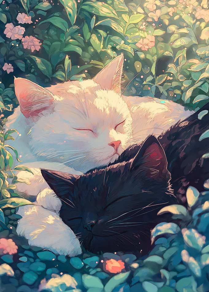 Sleeping Cats in Garden