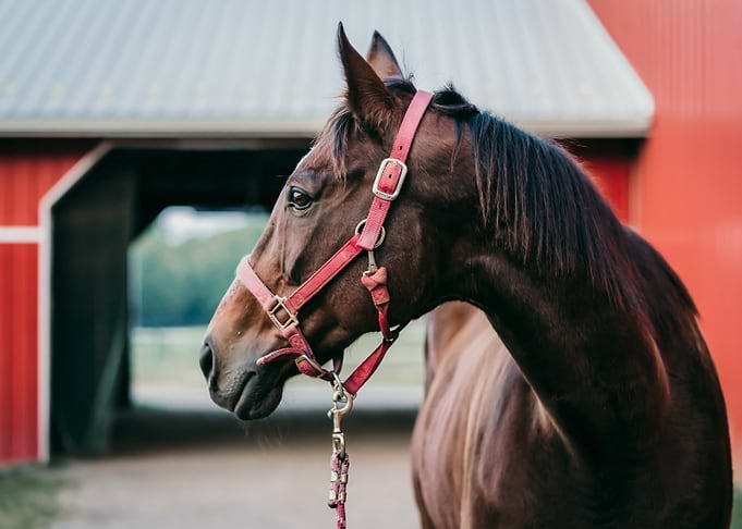 Brown Horse with Red Halter