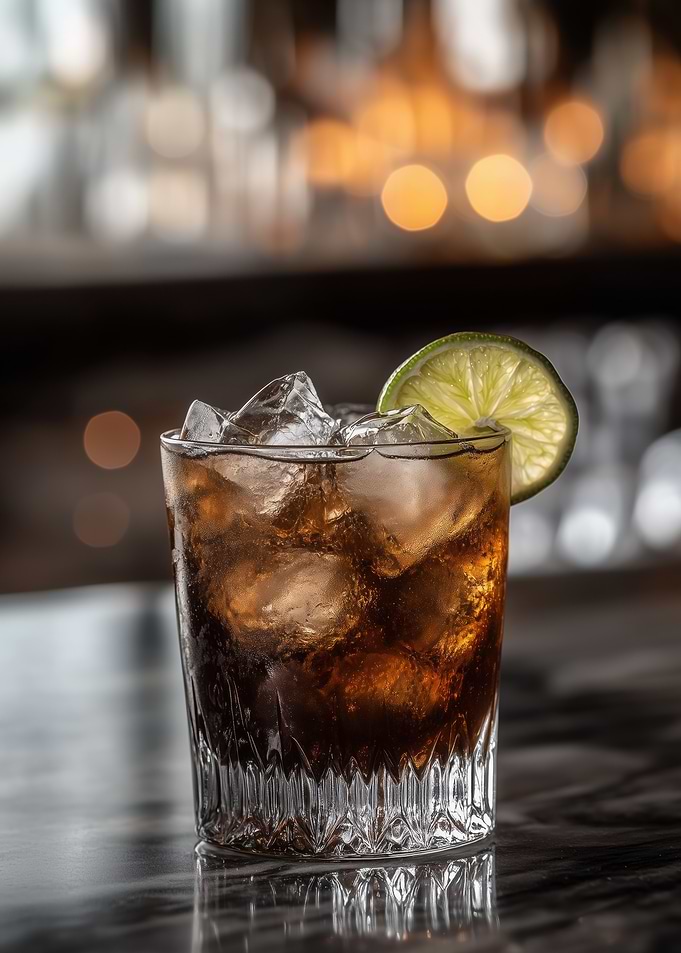 Rum Coke and Lime Cocktail