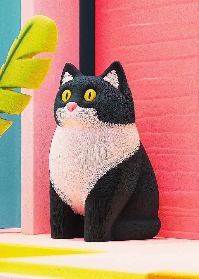 Black and White Cat Illustration