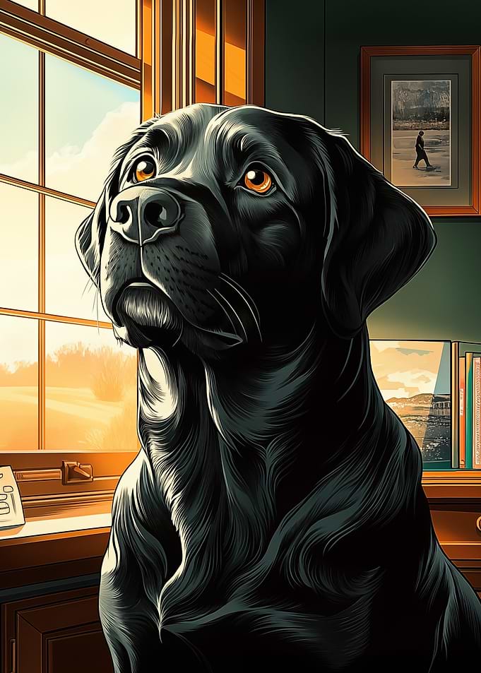 Black Labrador by Window
