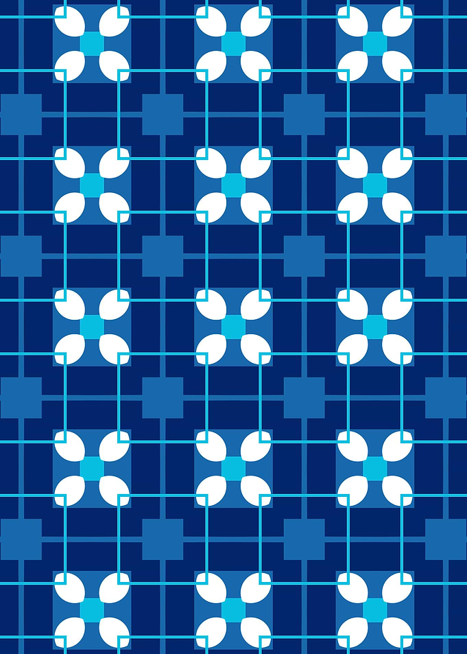 Abstract Blue and White Floral Plaid Pattern