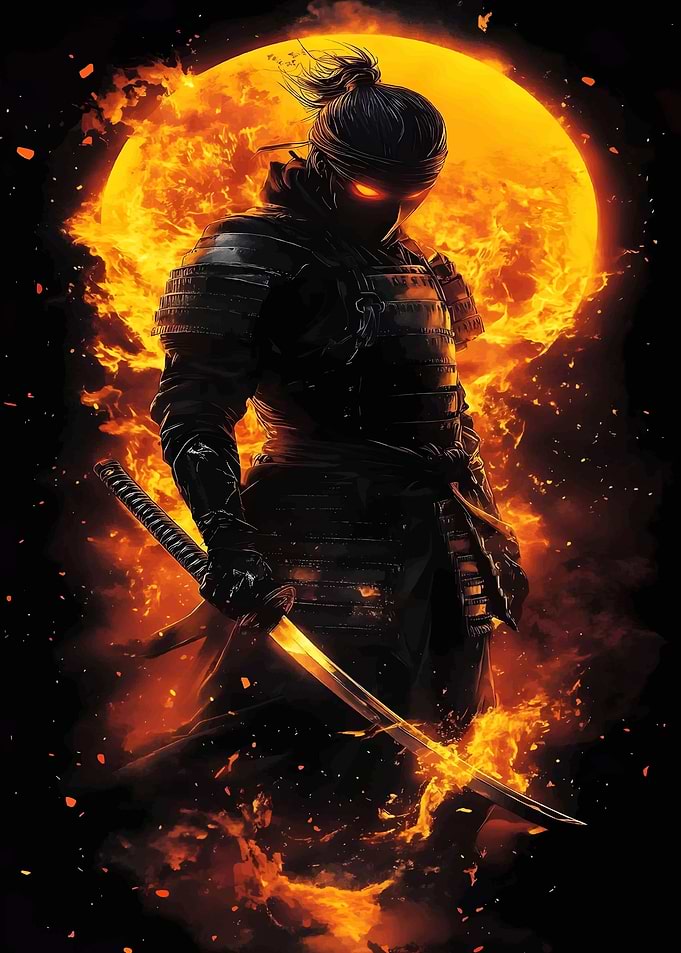 Samurai in Flames Art