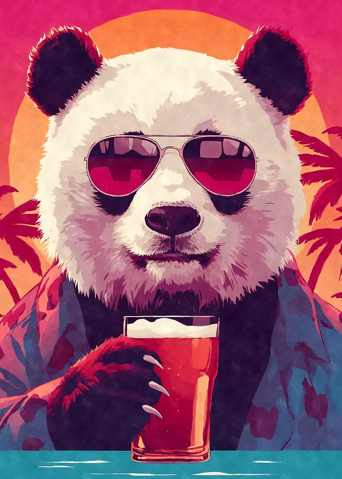 Retro Panda with Beer