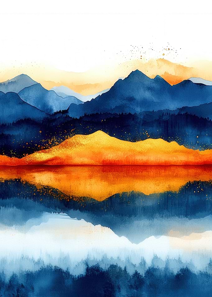 Watercolor Mountain Landscape