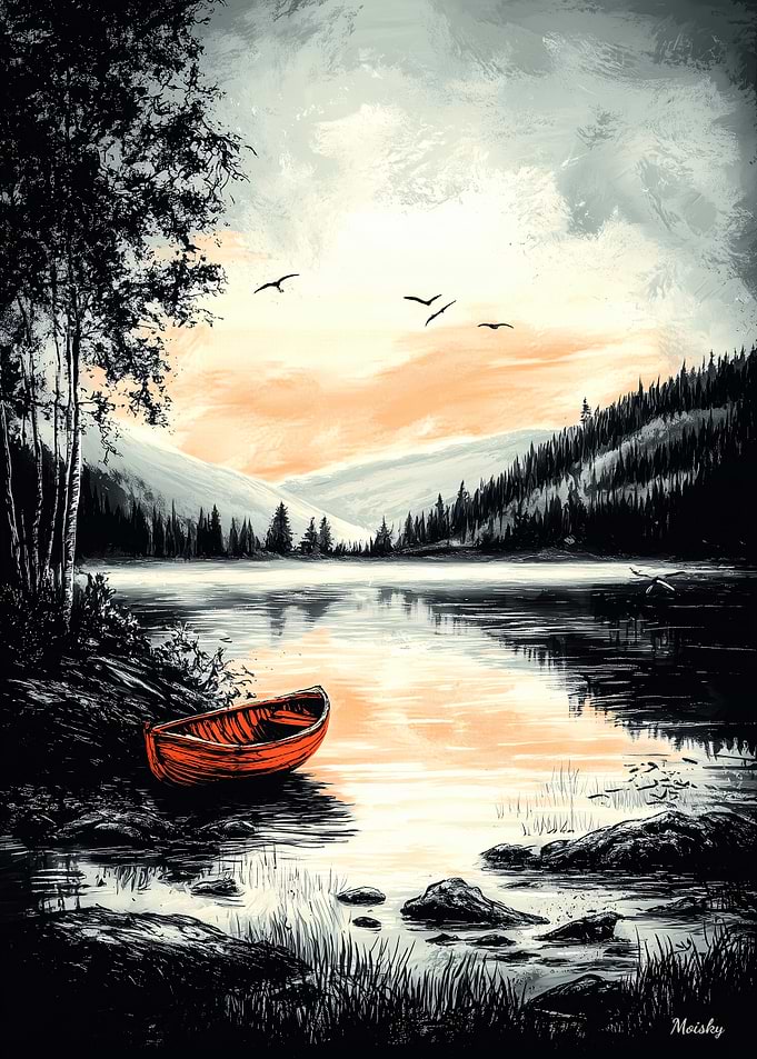 Vintage Tranquil Lake – Serene Nature Escape