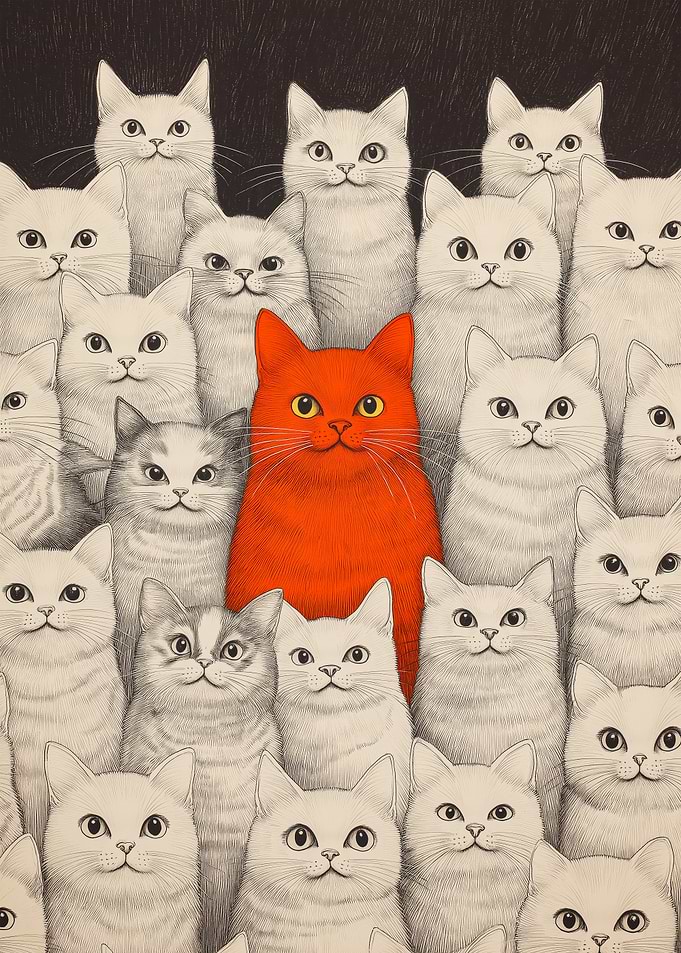 Red Cat Among White Cats