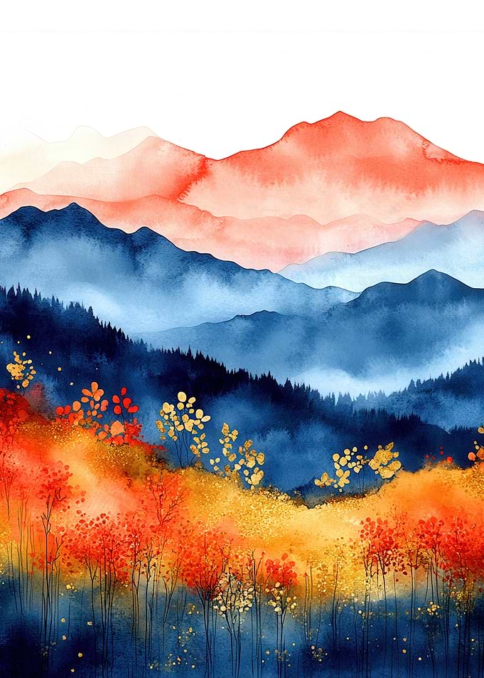 Watercolor Mountain Landscape