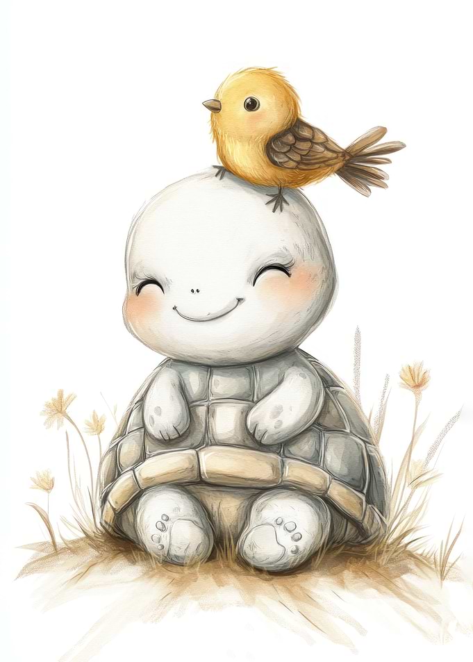 Cute Turtle and Bird