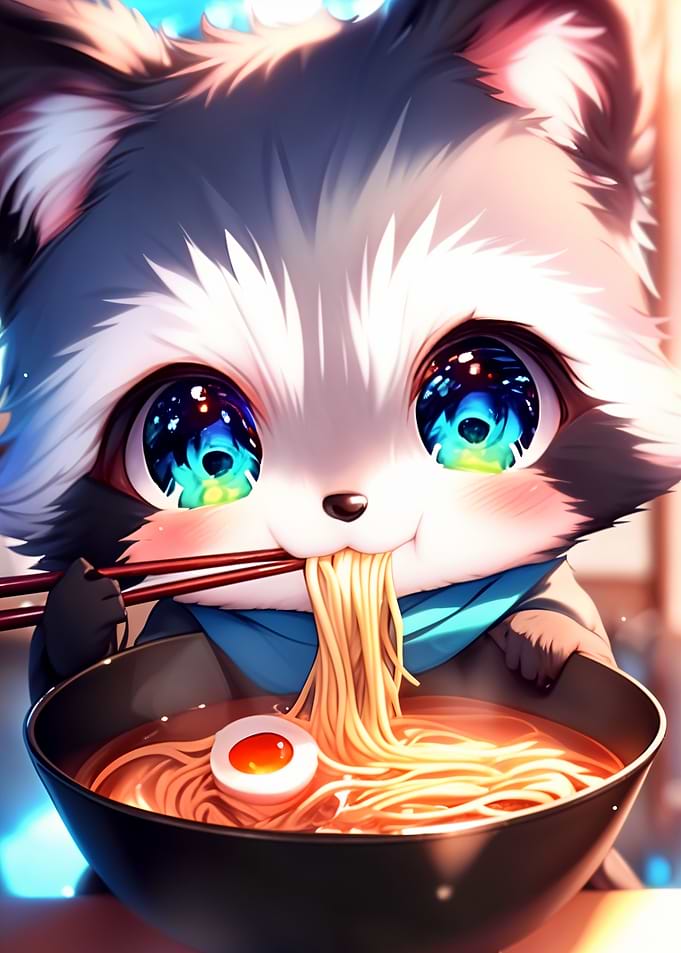 Cute Anime Fox Eating Ramen