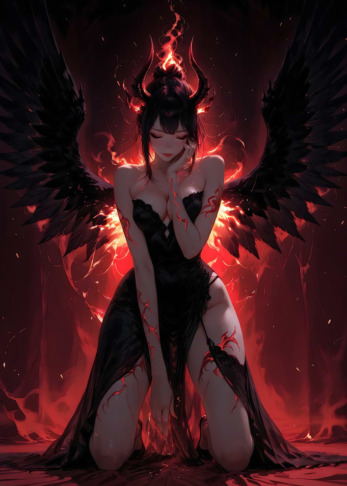 Fallen Angel with Wings of Fire
