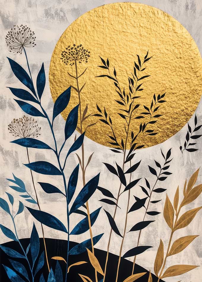Gold Sun & Blue Leaves