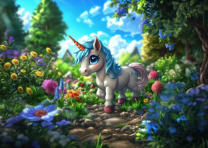 Cute Unicorn in a Garden