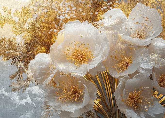 White Flowers with Gold Accents