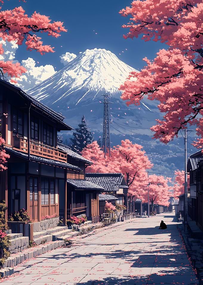 Cherry Blossom Street Japanese Landscape