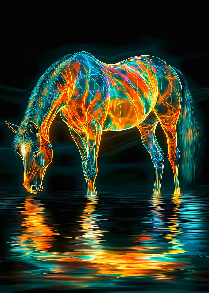 Neon Horse Reflection