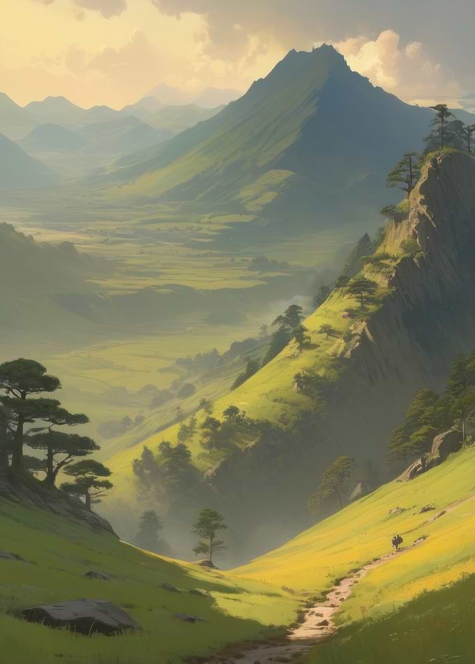 Anime Lo-Fi Landscape of Mountain Valley Landscape