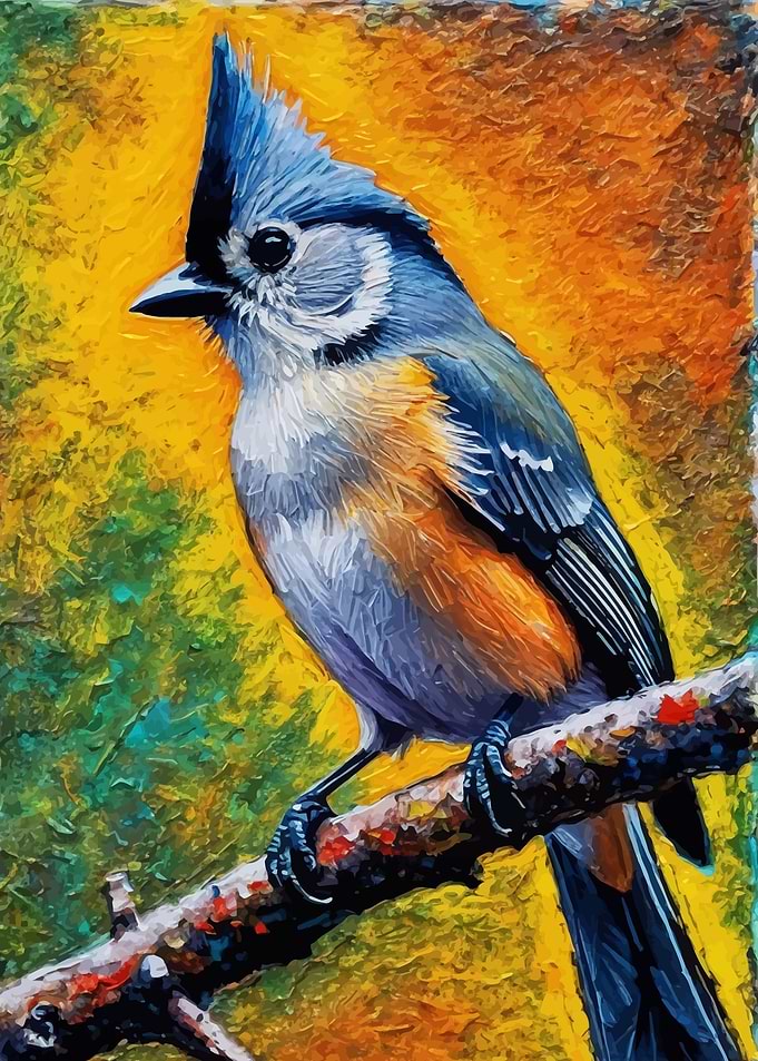 Blue-Crested Tit Bird Painting