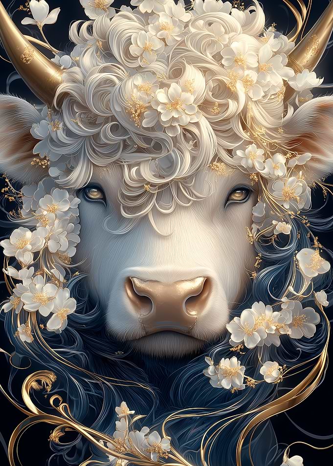 White Cow with Flowers Animal
