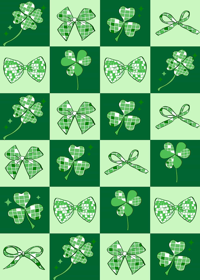 Green Clover and Bow Checkered