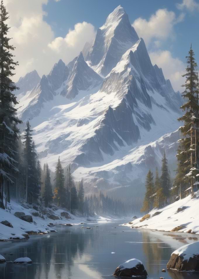 Anime Lo-Fi Landscape of Snowy Mountain Landscape