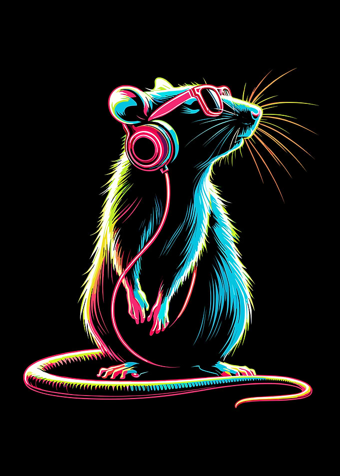 Neon Mouse with Headphones