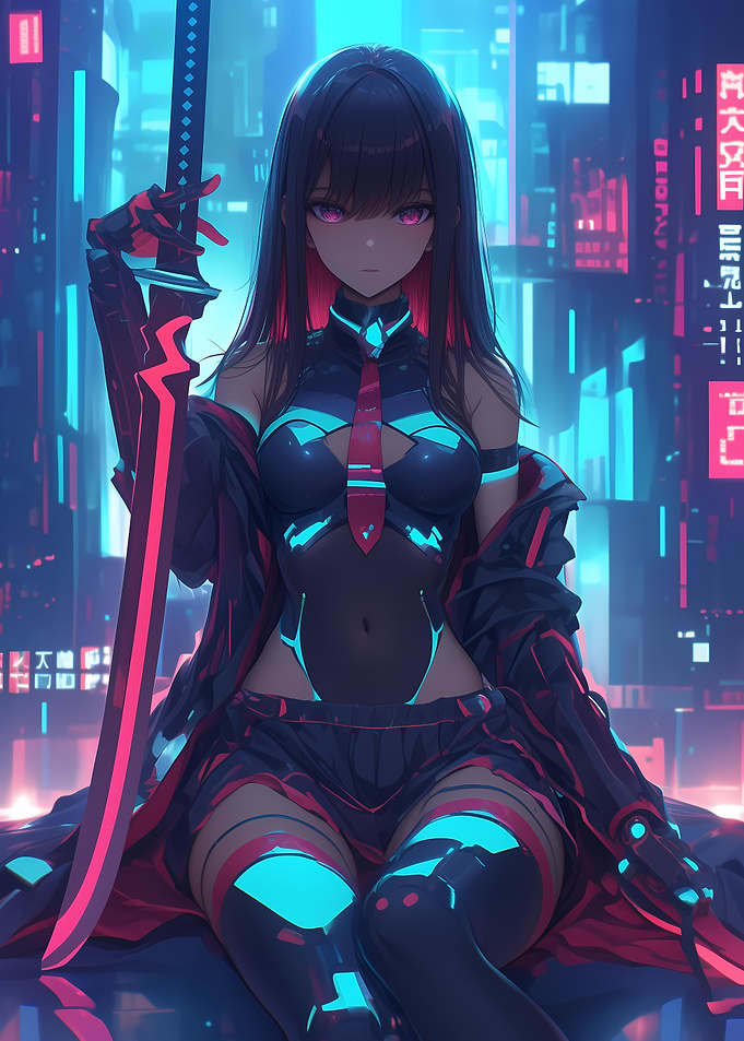 Cyberpunk Anime Girl Gaming