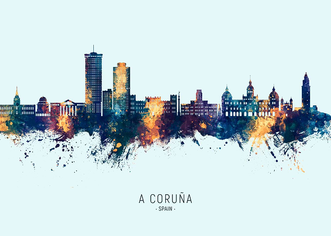 A Coruña Skyline Watercolor