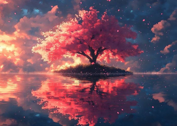 Cherry Blossom Tree Reflection