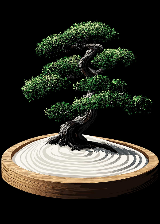 Bonsai Tree in Zen Garden