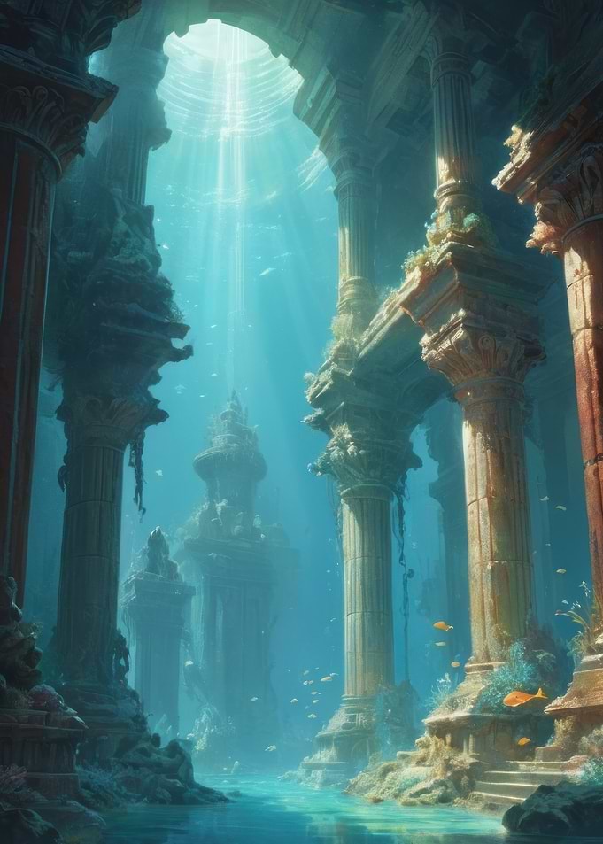 Anime Lo-Fi Landscape of Underwater Ruins