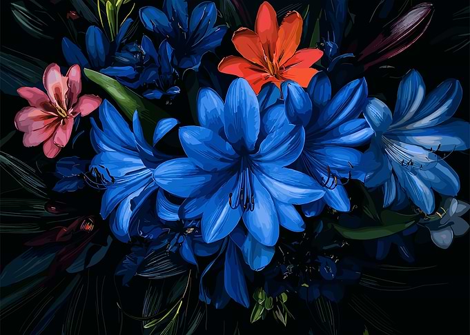 Blue and Red Flowers