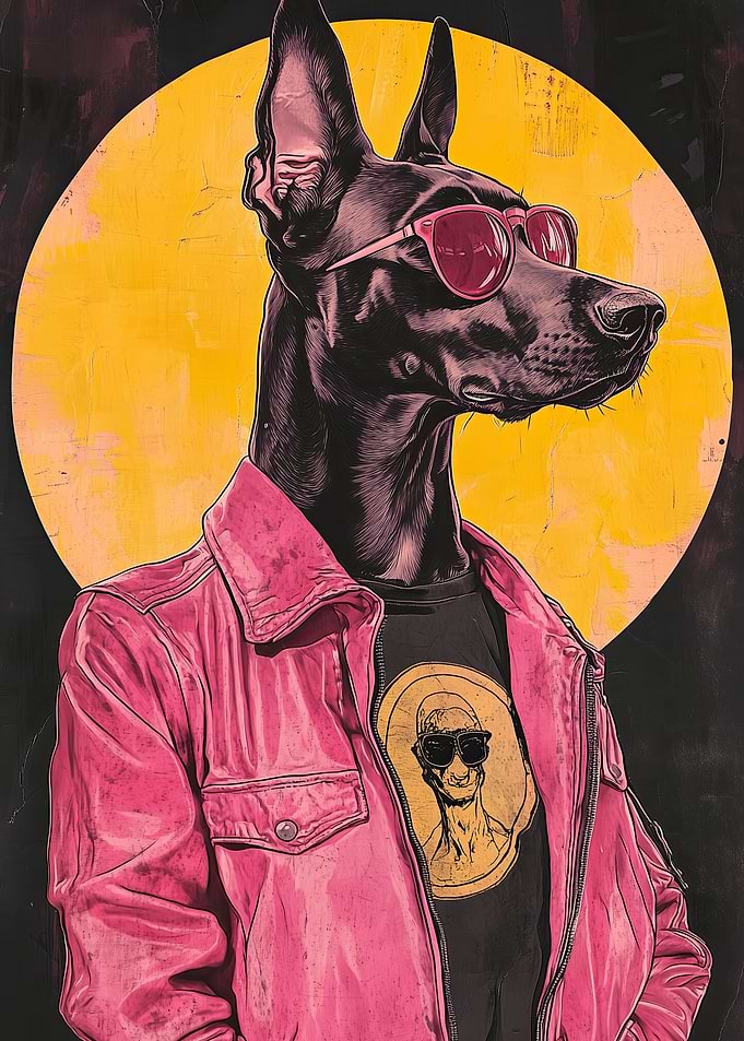 Dog in Sunglasses and Pink Jacket