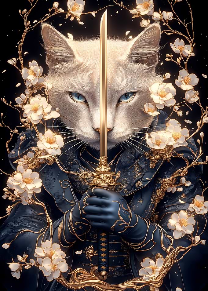 Samurai Chartreux Cat with Sword Animal