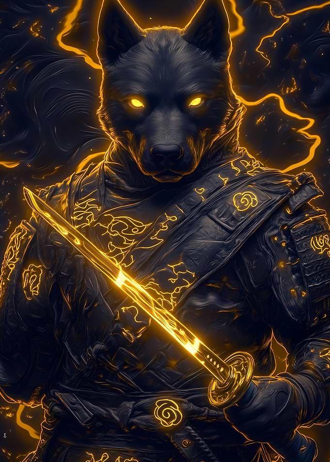 Rottweiler Dog Samurai with Katana