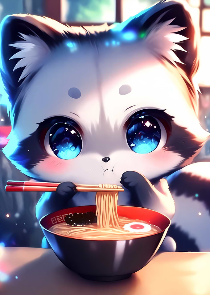 Cute Anime Fox Eating Ramen