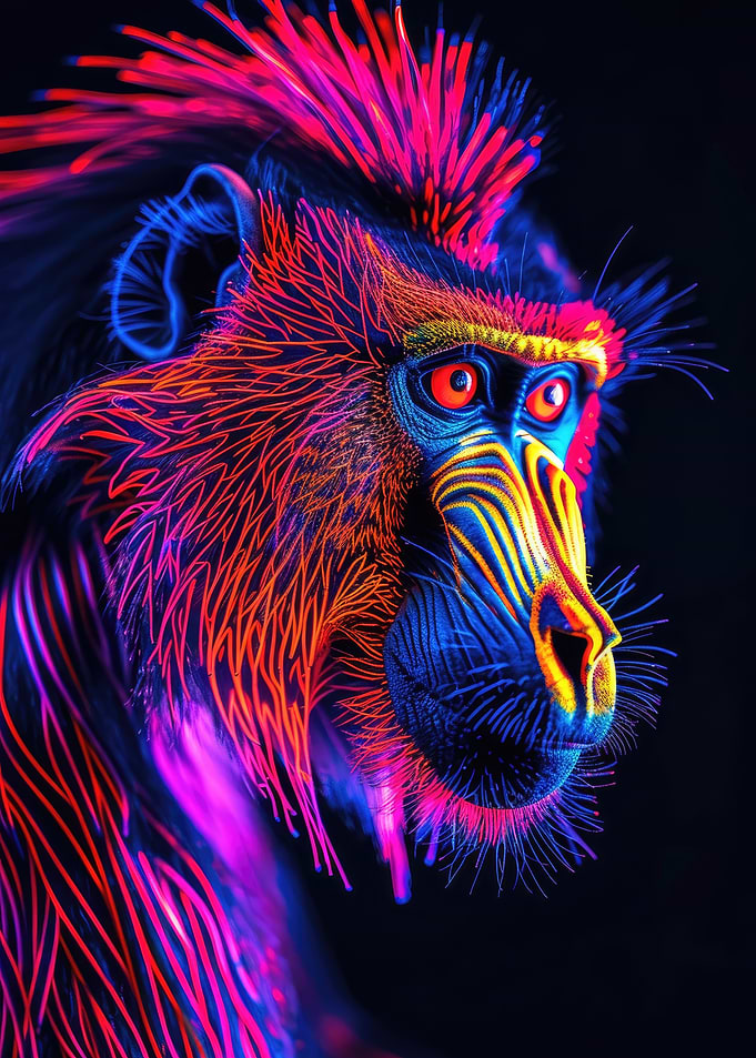 Mandrill Portrait in Neon